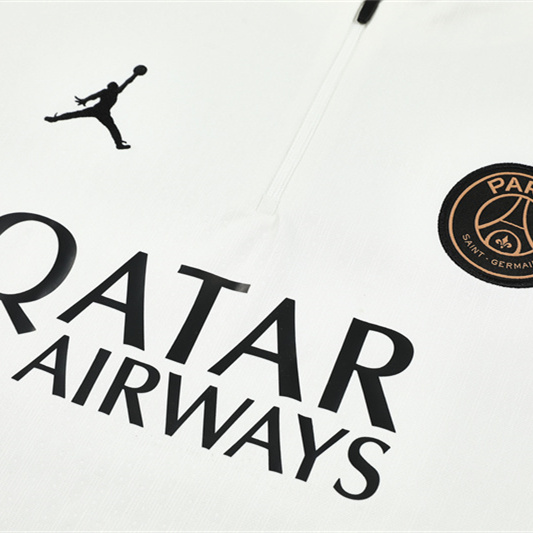 JerseysGala.com | Paris Saint-Germain PSG X JD 24-25 Long Sleeve Training Set - Player Version - White Top and Black Pants -Customize Name, Number and Patch | Worldwide Shipping