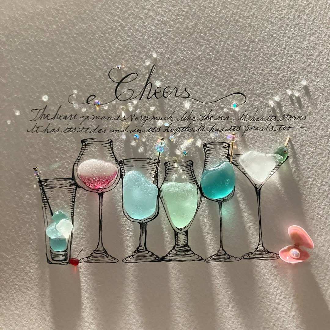Cocktail Party Sea Glass Art 