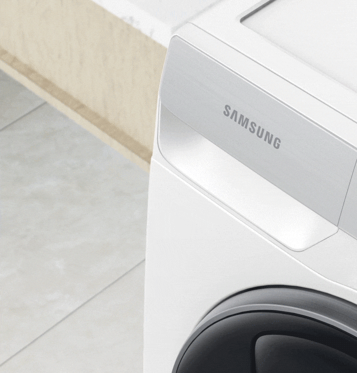 Explore Samsung WW80T754DWH/SP features now. Image shows StayClean drawer of QuickDrive™. 8Kg. Front Load. 4 Ticks