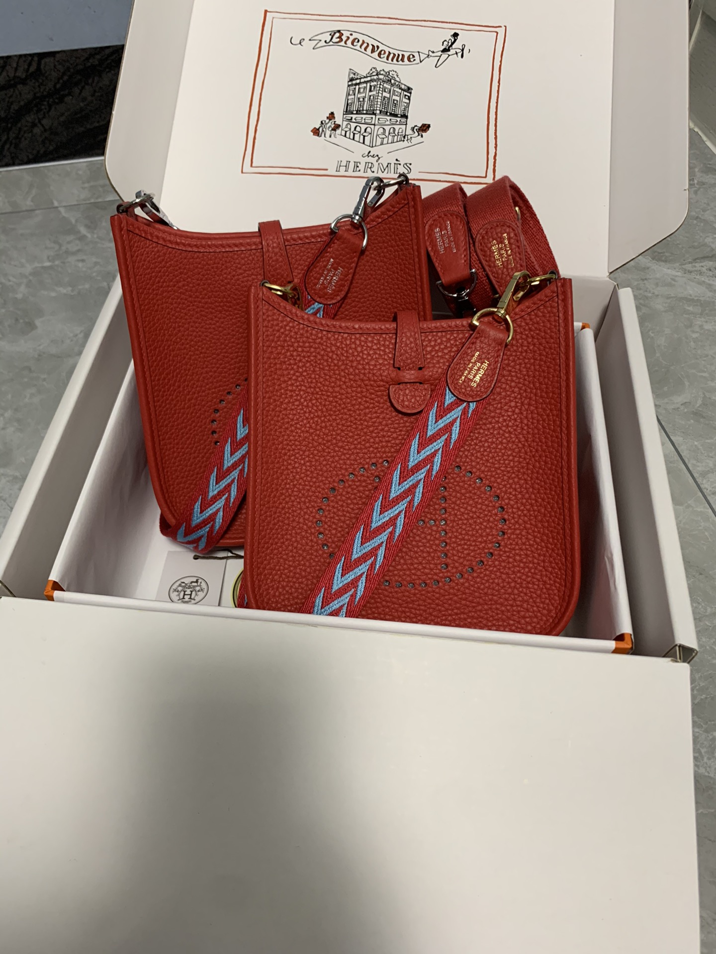 Replica Hermes Evelyne Mini Bag 17cm Original Togo Leather Watermelon Red