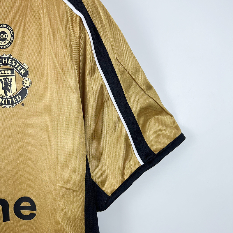 ManixJersey.com | Retro Manchester United 01-02 100th Anniversary Special Edition Jersey - Gold -Customize Name, Number and Patch | Worldwide Shipping