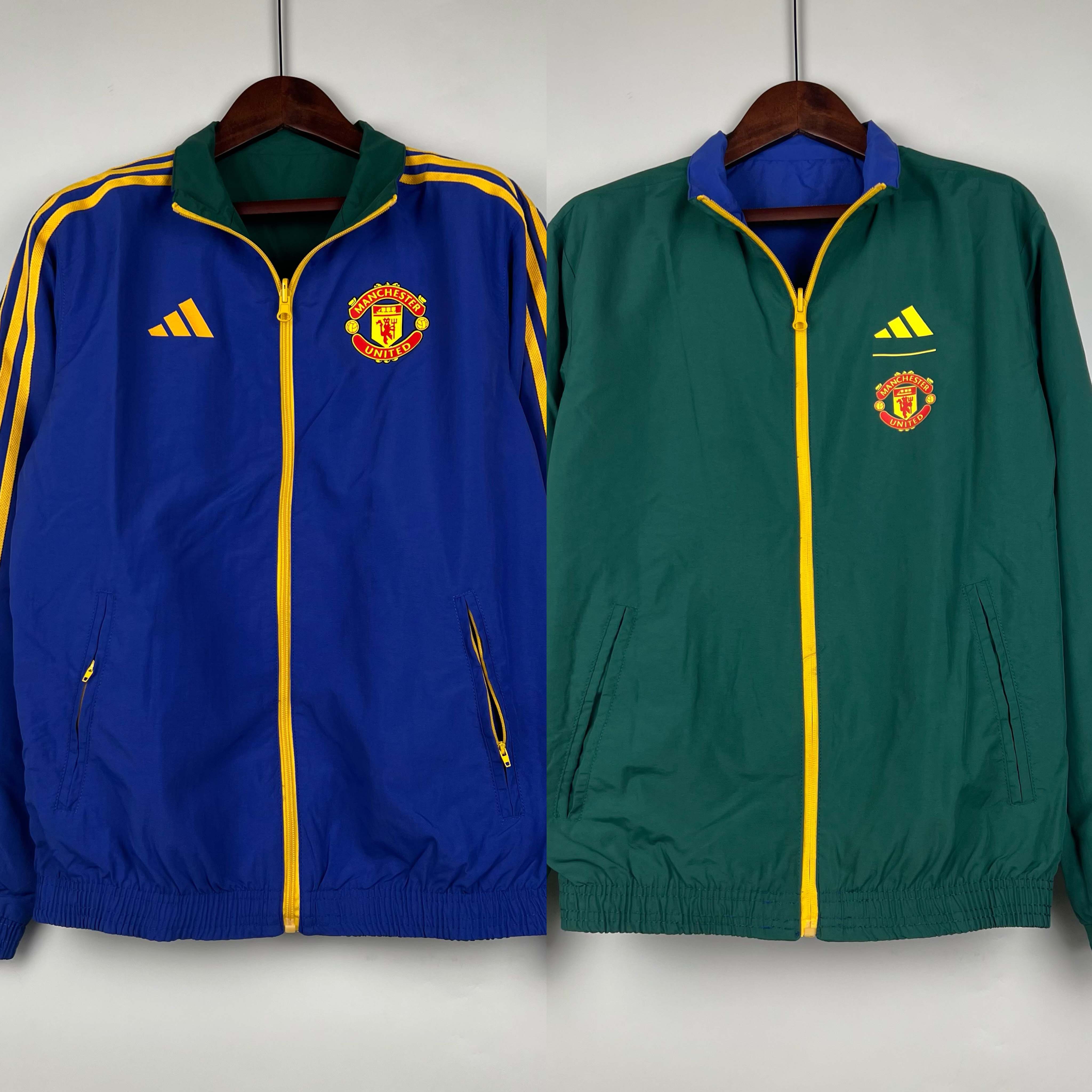 2023/2024 Manchester United Reversible Windbreaker(Blue-Green)Soccer Jersey 1:1 Thai Quality:football jersey mysite: unitedjerseyfootball 邓江浪:football