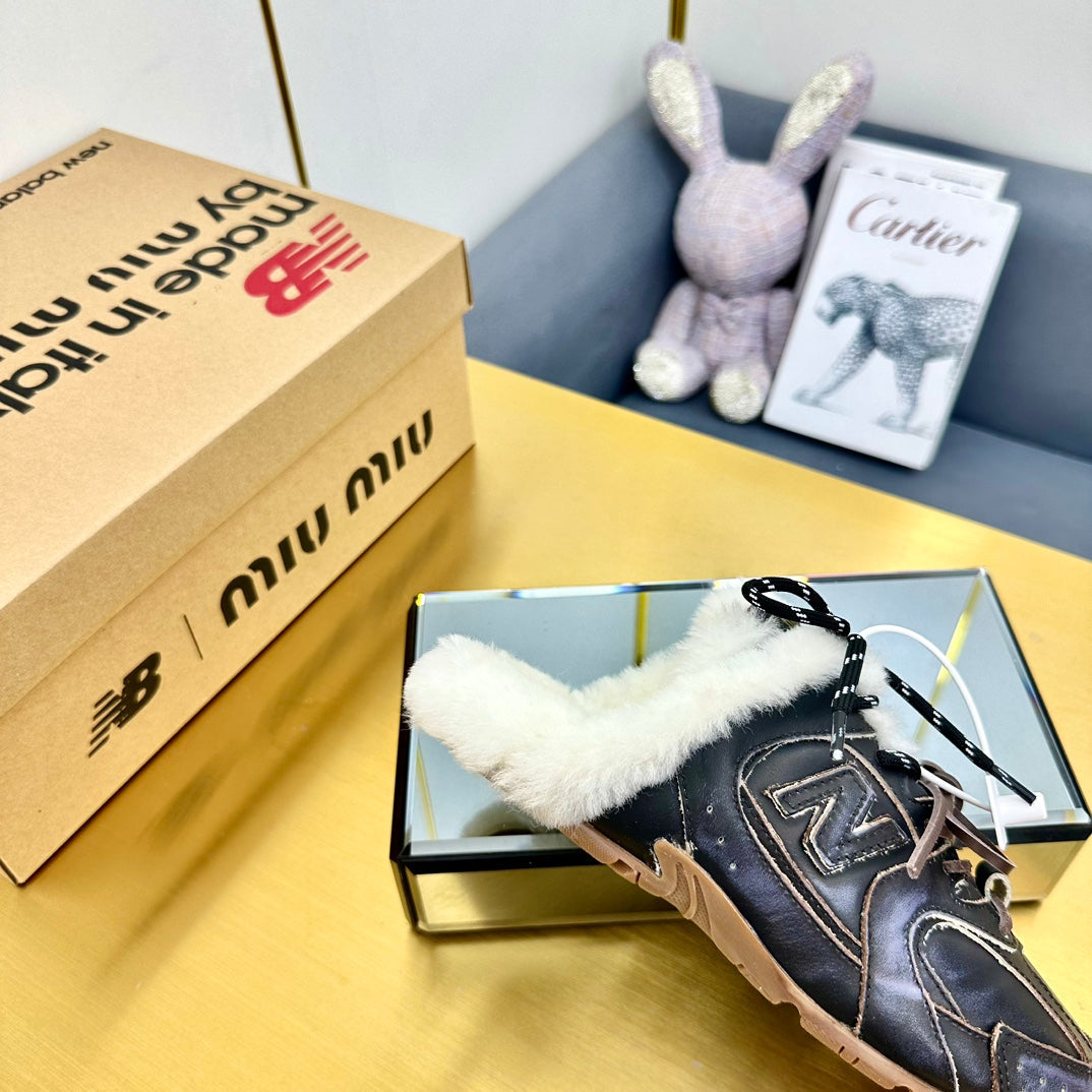 MIUxNB 530 SNEAKER MULES IN BLACK CALFSKIN SHEARLING、mysite、Cacoeks