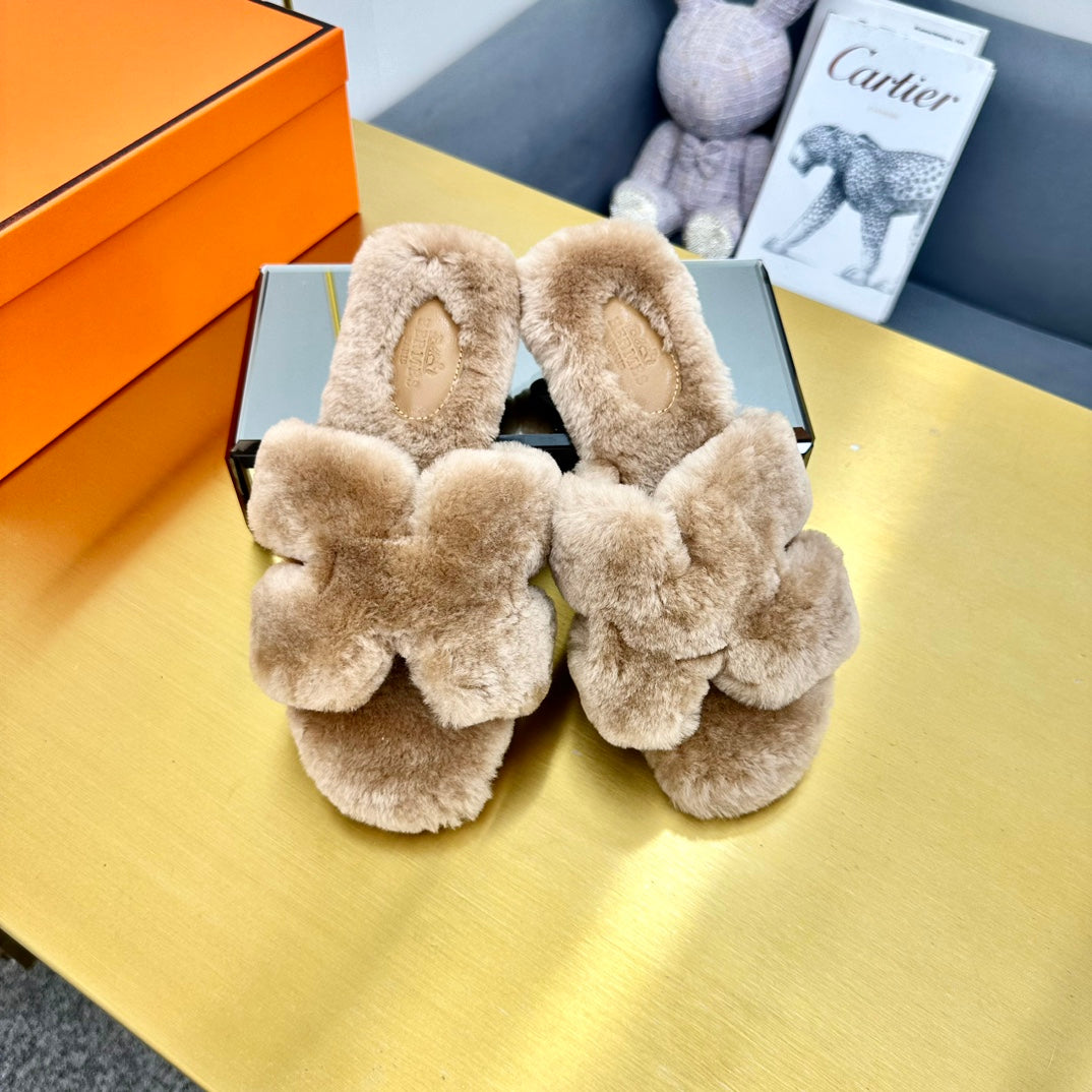 0RAN SHEARLING SANDALS LIGHT BROWN、mysite、Cacoeks