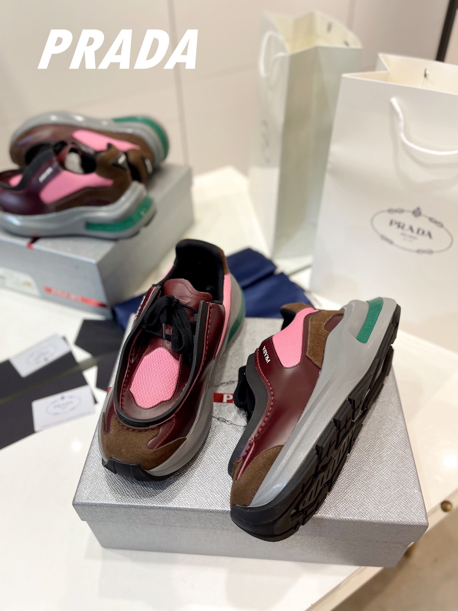 PRA SYSTEME BRUSHED SNEAKERS WINE AND PINK CALFSKIN、mysite、Cacoeks