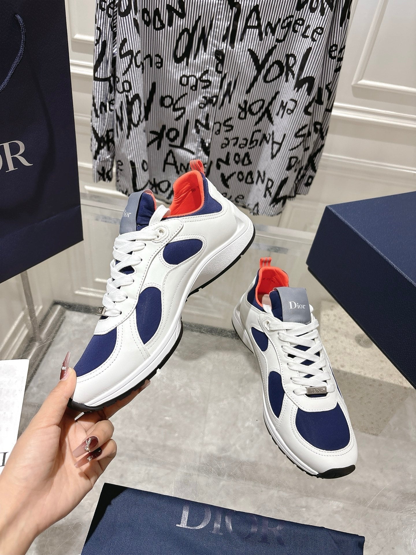 DIOR 25S MILE SERIES SNEAKERS 25MM IN WHITE BLUE CALFSKIN、mysite、Cacoeks