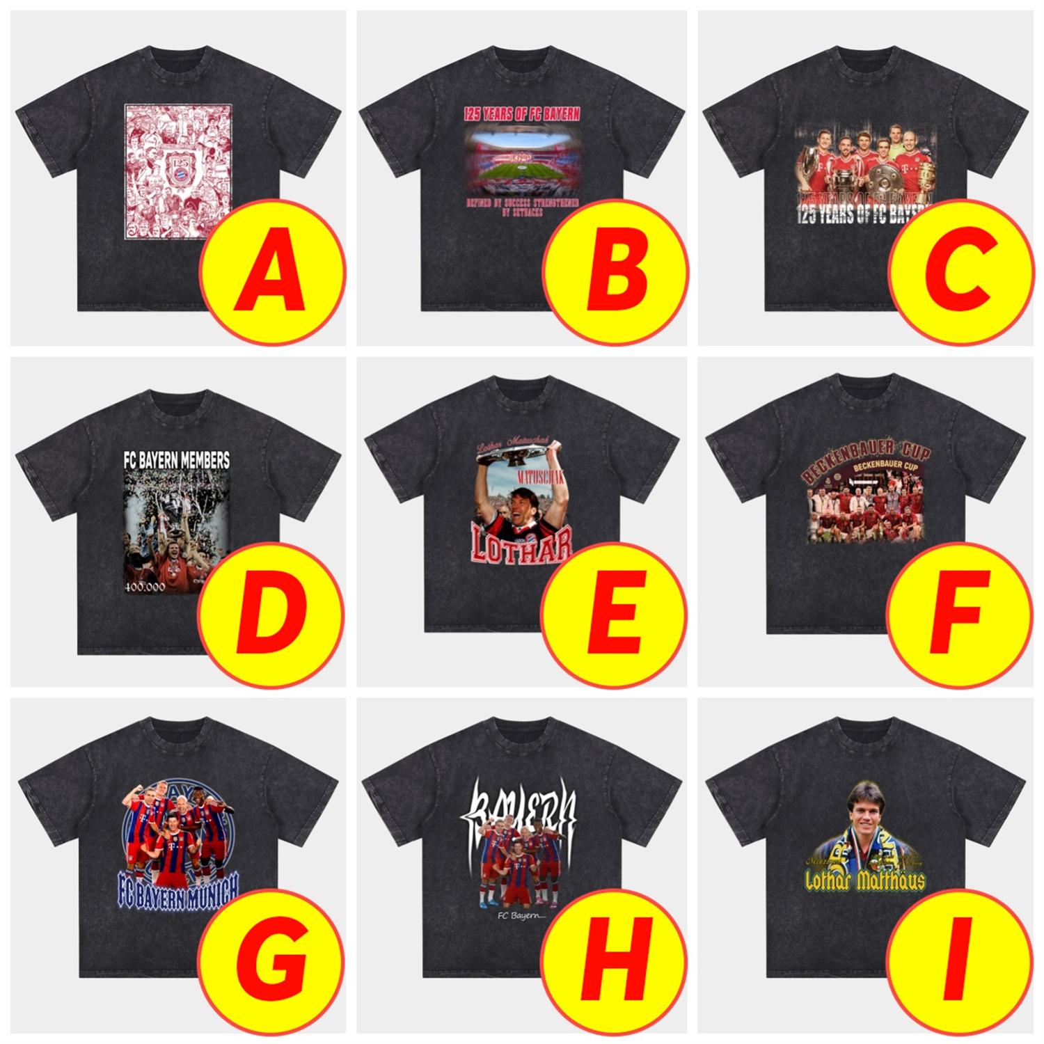 Unitedfootballkit.com | Bayern Munich 2025 125th Anniversary Memory Fragments Oversized Washed T-Shirt -Customize Name, Number and Patch | Worldwide Shipping