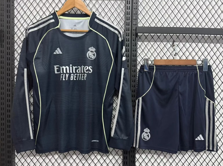 2025/2026 Long Sleeves Real Madrid Away Football Jersey 1:1 Thai quality Kids Size:football jersey mysite: unitedjerseyfootball 邓江浪:football
