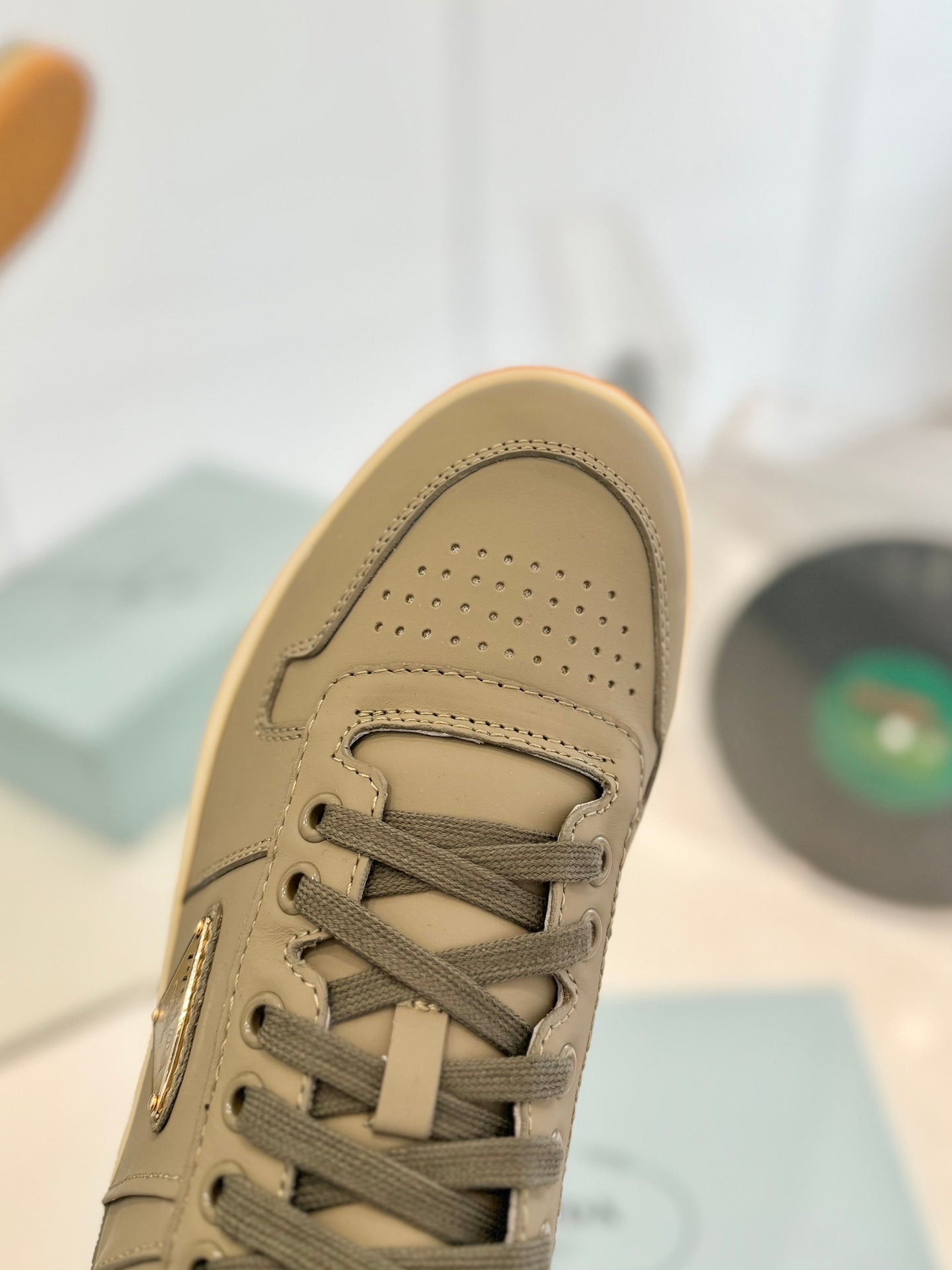 PRA DOWNTOWN PERFORATED SNEAKERS OLIVE CALFSKIN、mysite、Cacoeks