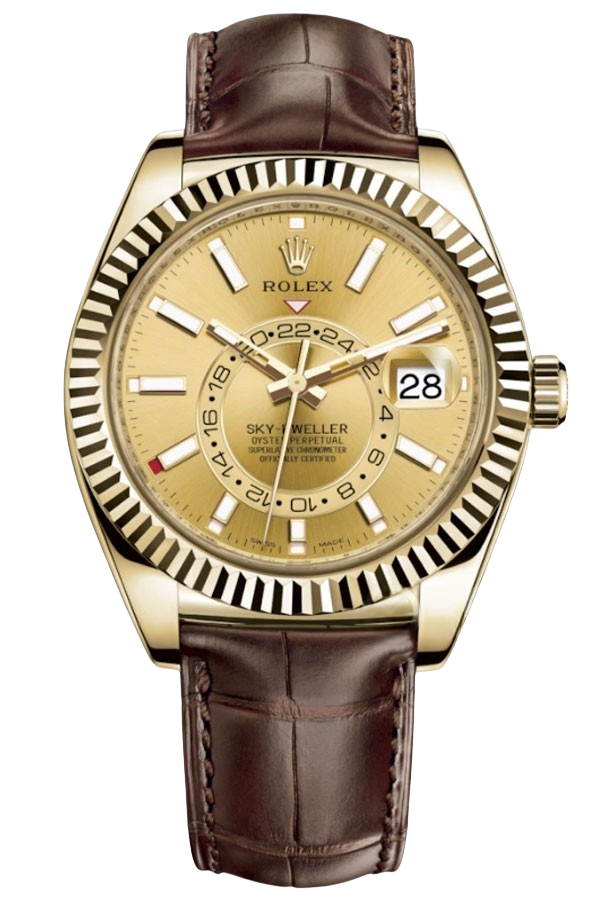 Rolex Sky-Dweller White Dial Super Clone Swiss Replica Watch Brown Leather Strap Ref M326138-0006 Swiss 9001 Movement