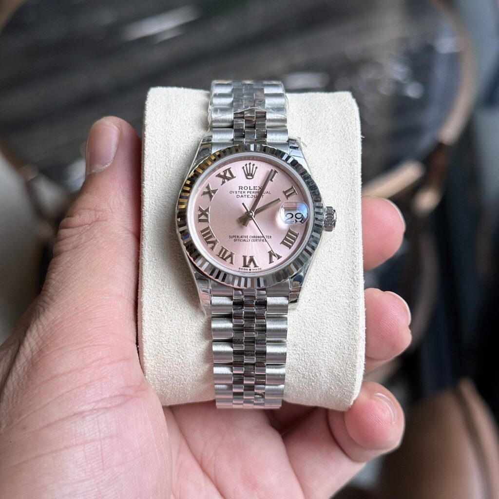 Đồng Hồ Rolex DateJust Nữ Mặt Hồng Cọc Số La Mã EW 31mm (2)