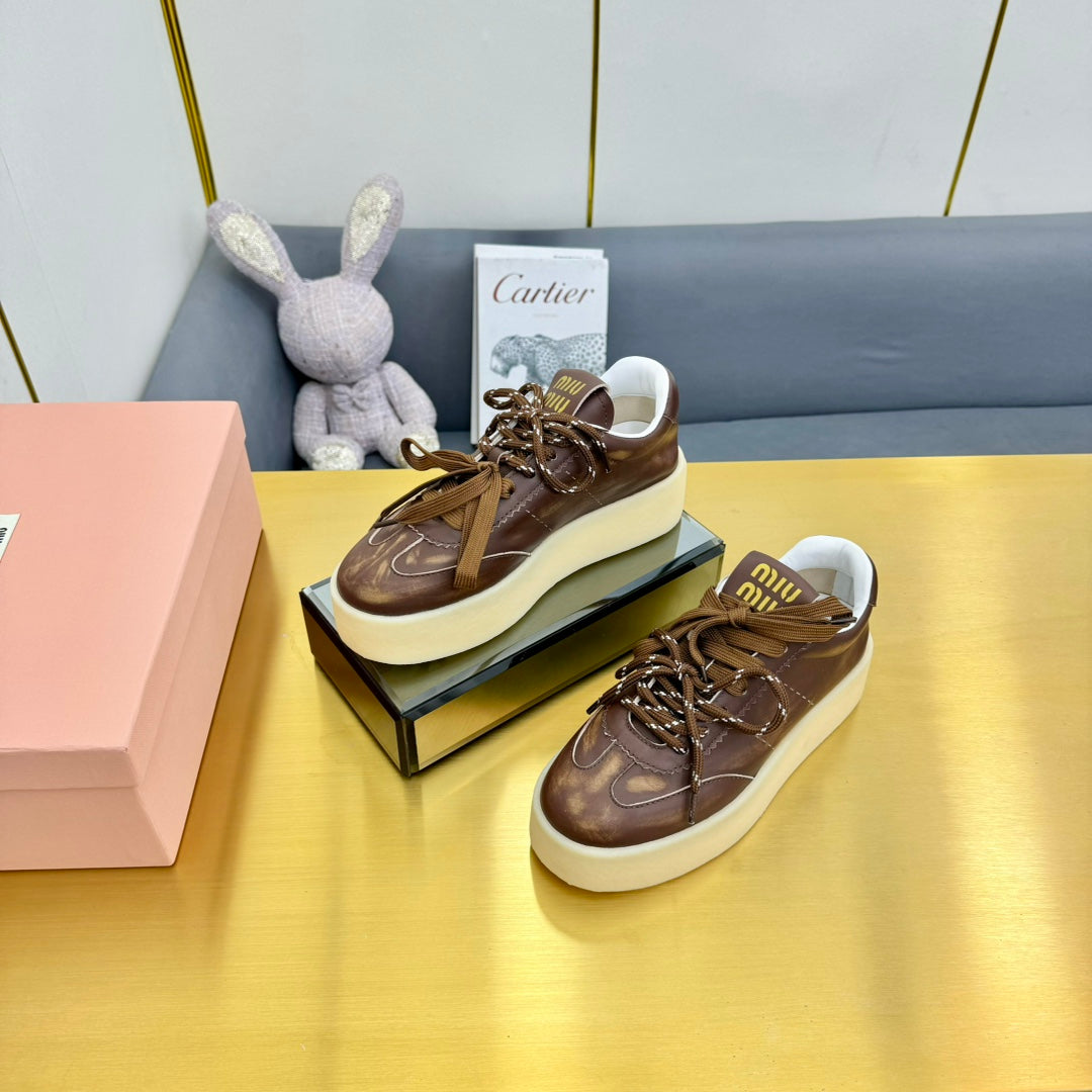 THICK-SOLED RETRO SNEAKERS IN BROWN SMOOTH LAMBSKIN、mysite、Cacoeks