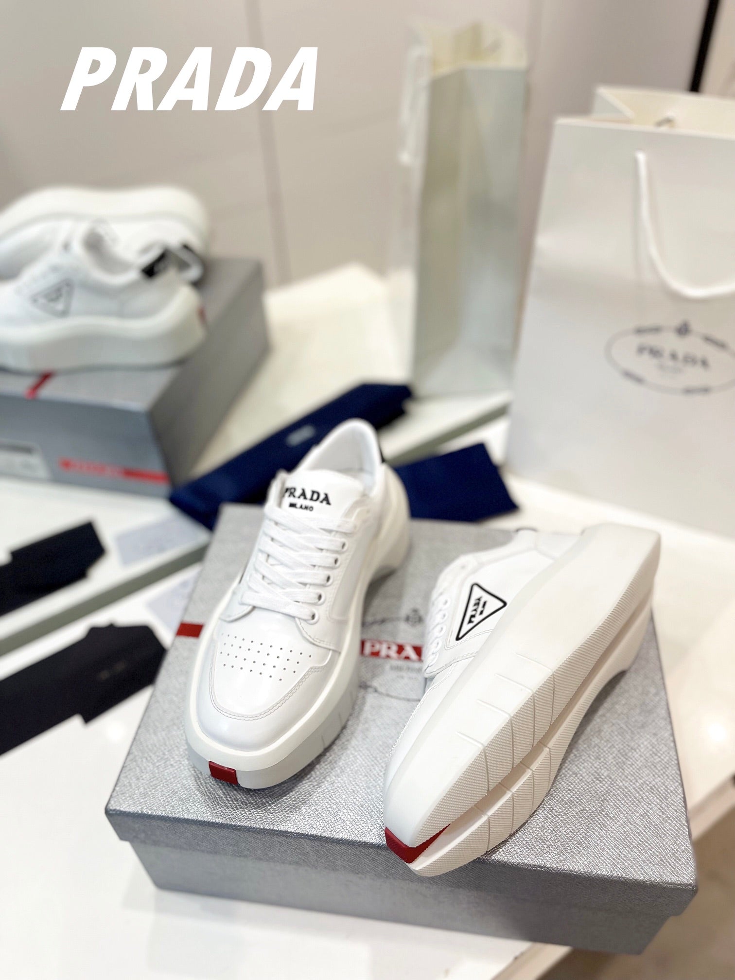 PRA DOWNTOWN THICK-SOLE SNEAKERS WHITE CALFSKIN、mysite、Cacoeks