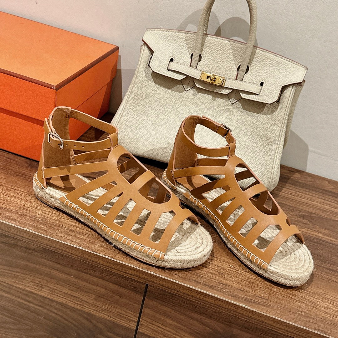 STRAW SOLE SANDAL CARAMEL LAMBSKIN、mysite、Cacoeks