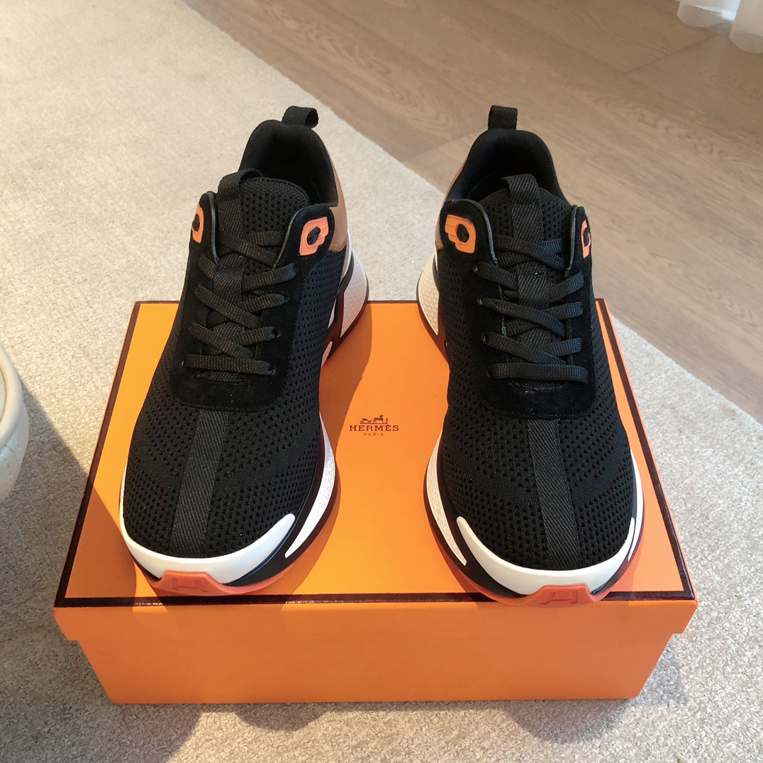 HEROS SNEAKER IN BLACK BREATHABLE MESH FABRIC AND BRONZE BROWN CALFSKIN、mysite、Cacoeks