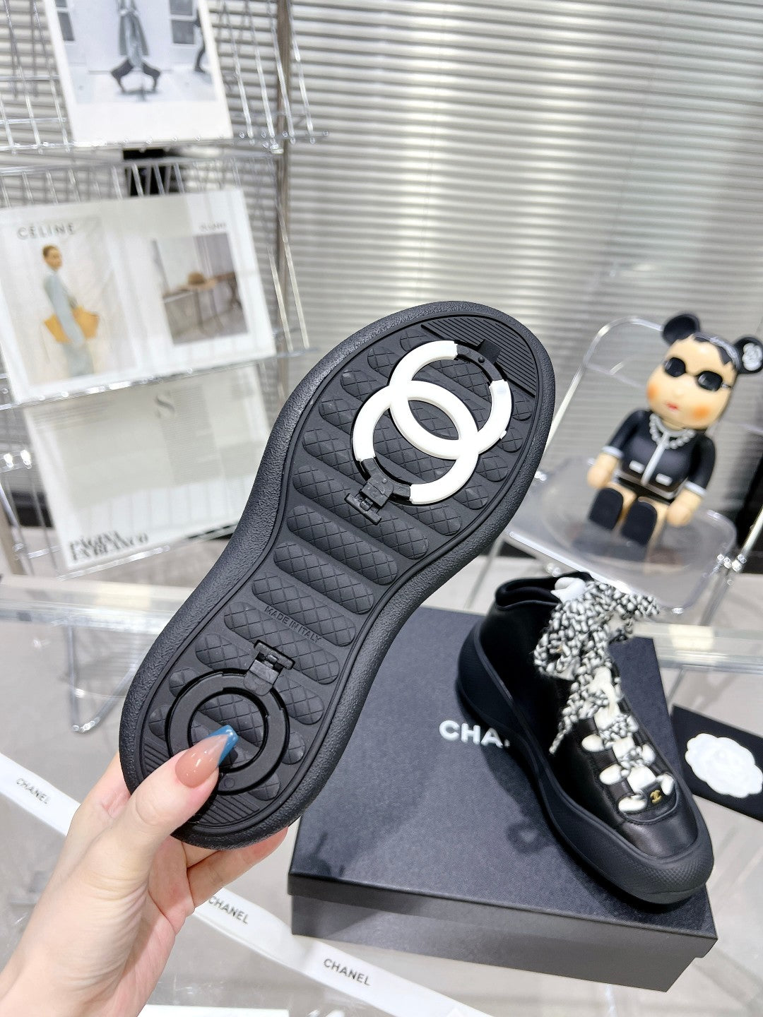 CC CANO ALTO SNEAKER IN BLACK CALFSKIN AND RUBBER、mysite、Cacoeks