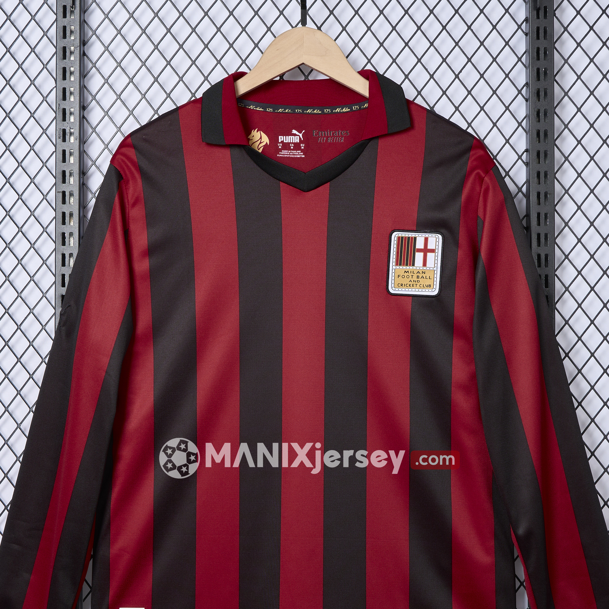 ManixJersey.com | AC Milan 24-25 125th Anniversary Long Sleeves Red Jersey - Fans Version -Customize Name, Number and Patch | Worldwide Shipping