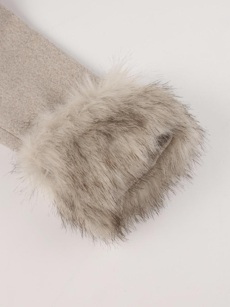 Women's Fall Winter Mid-Length Plain Woolen Coat, Warm Fitted Jacket with Fur Collar, Waist Belt & Pockets, Casual Style