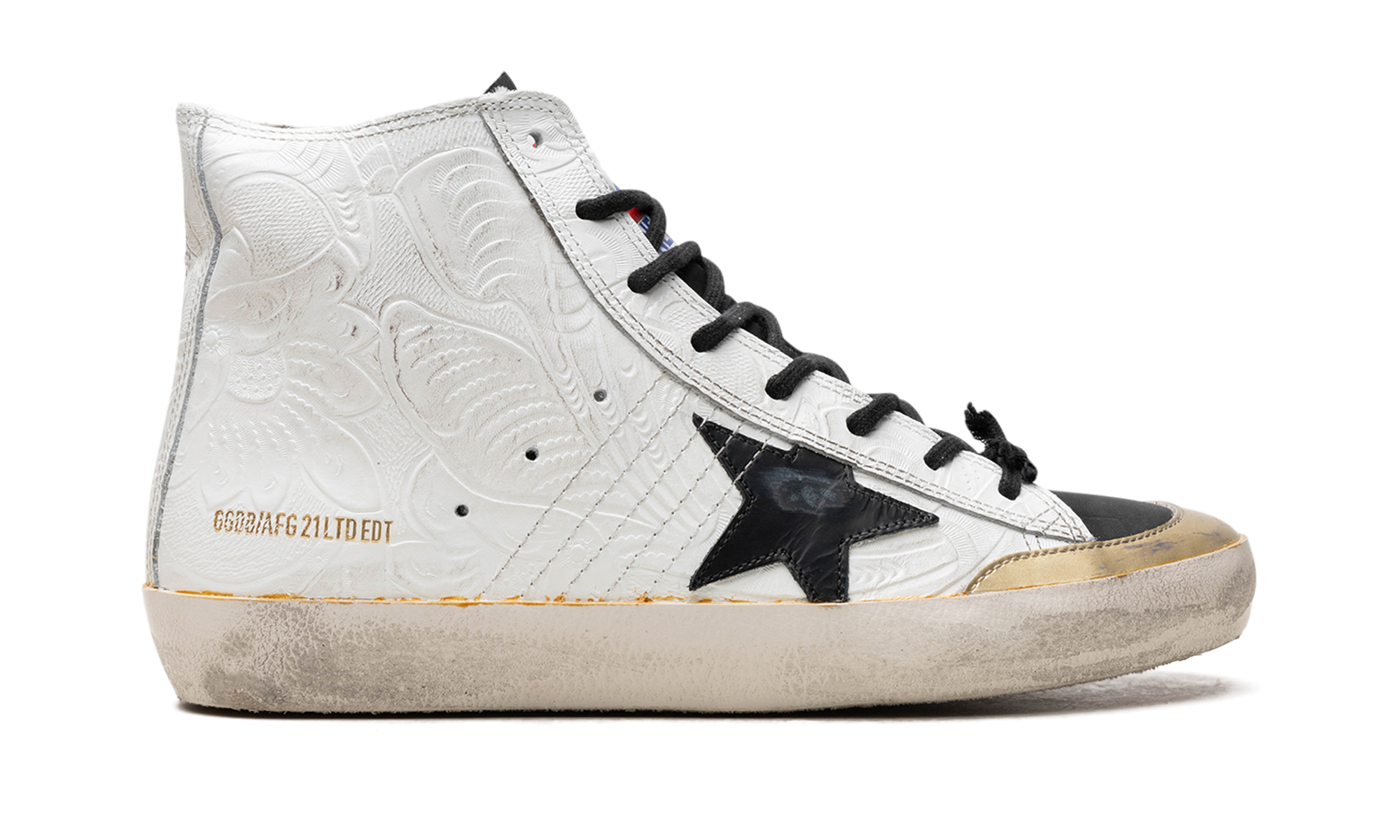 FRANCY PENSTAR FLOWERS PRINTED SUEDE UPPER AND LIST NYLON TOE LEATHER STAR "WHITE GOLD BLACK"、mysite、Cacoeks