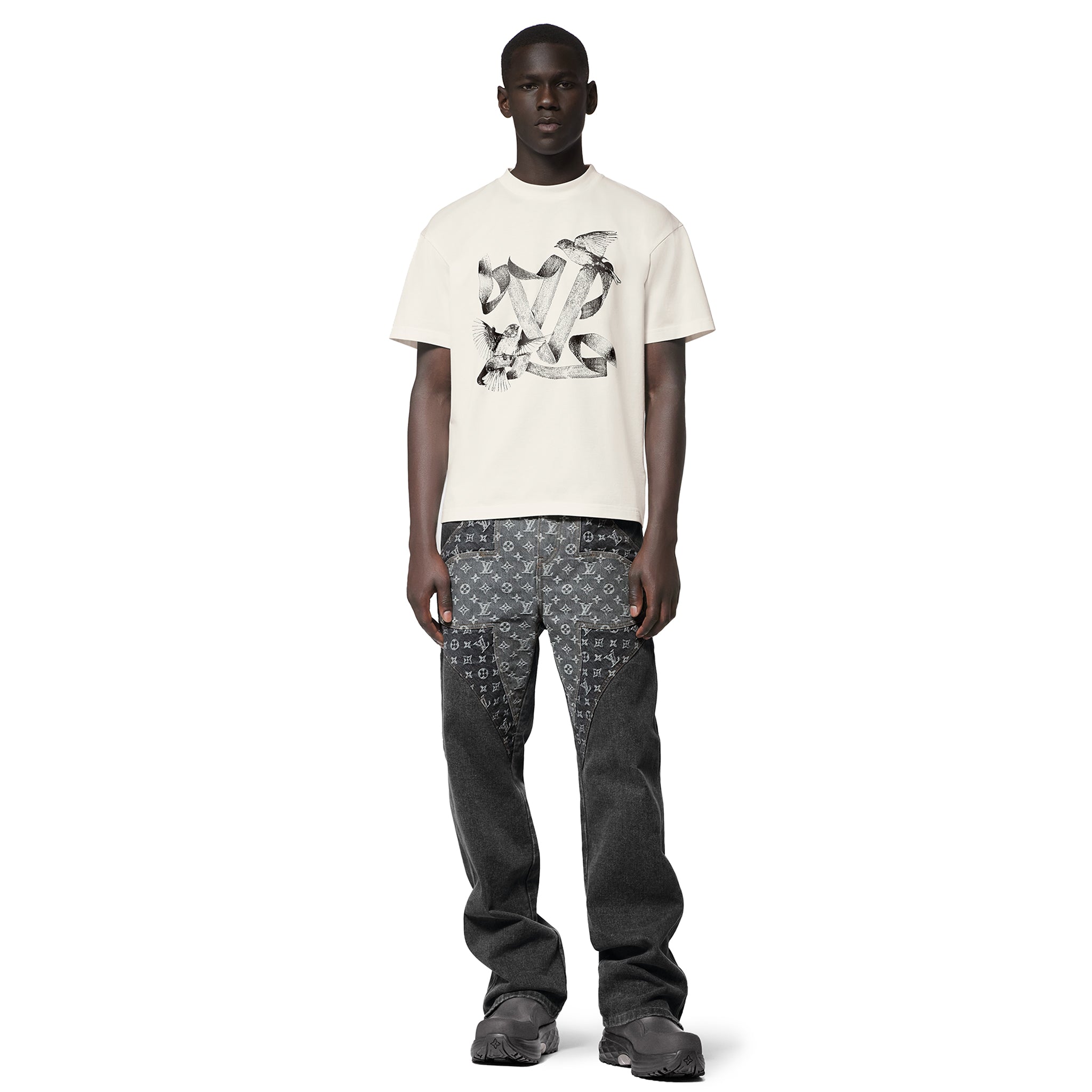 Louis Vuitton LV Birds Printed Cotton T Shirt White、mysite、Cacoeks