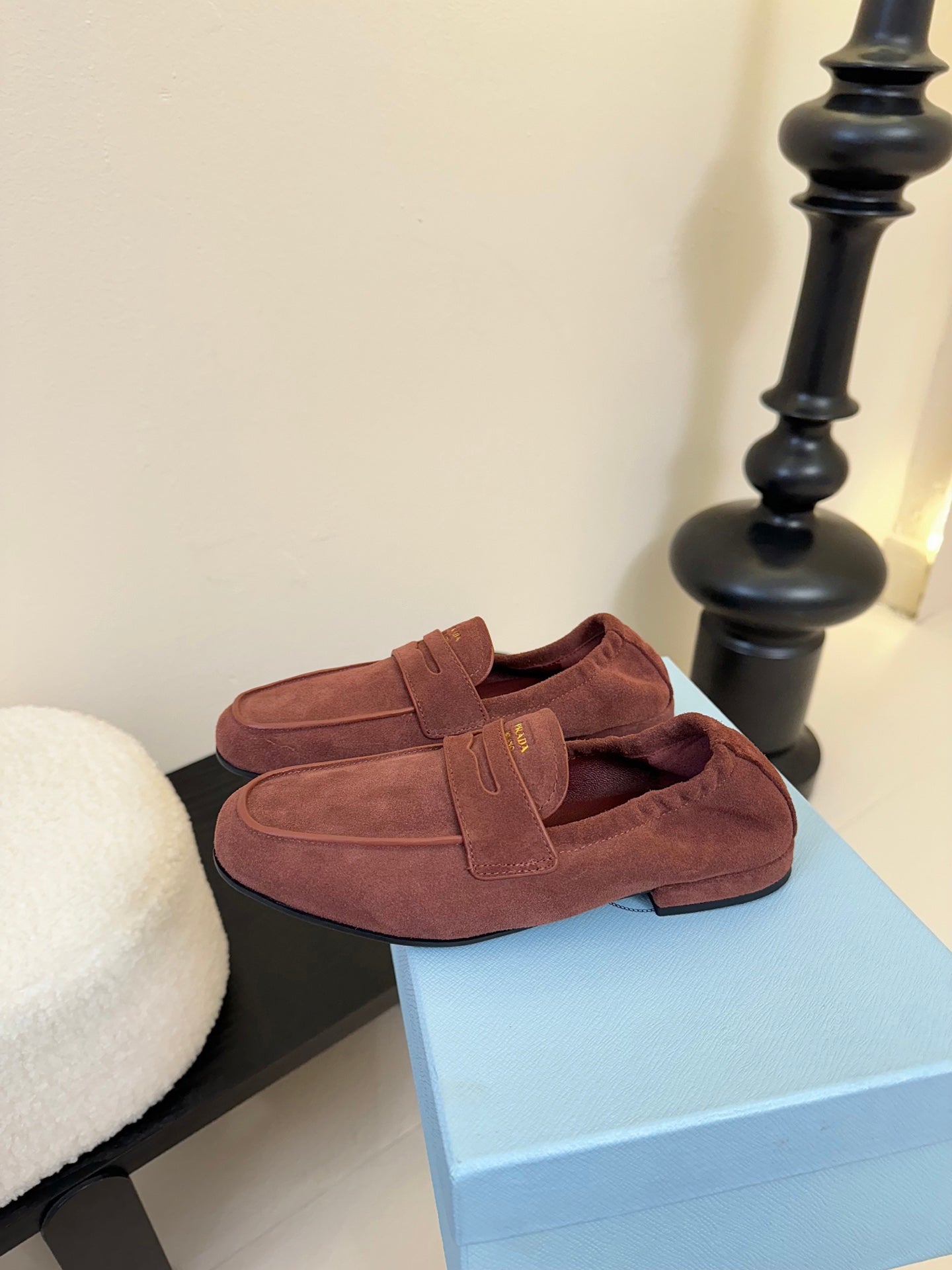 PRADA 25S SHUFFLE LOAFERS IN DARK BROWN SUEDE、mysite、Cacoeks