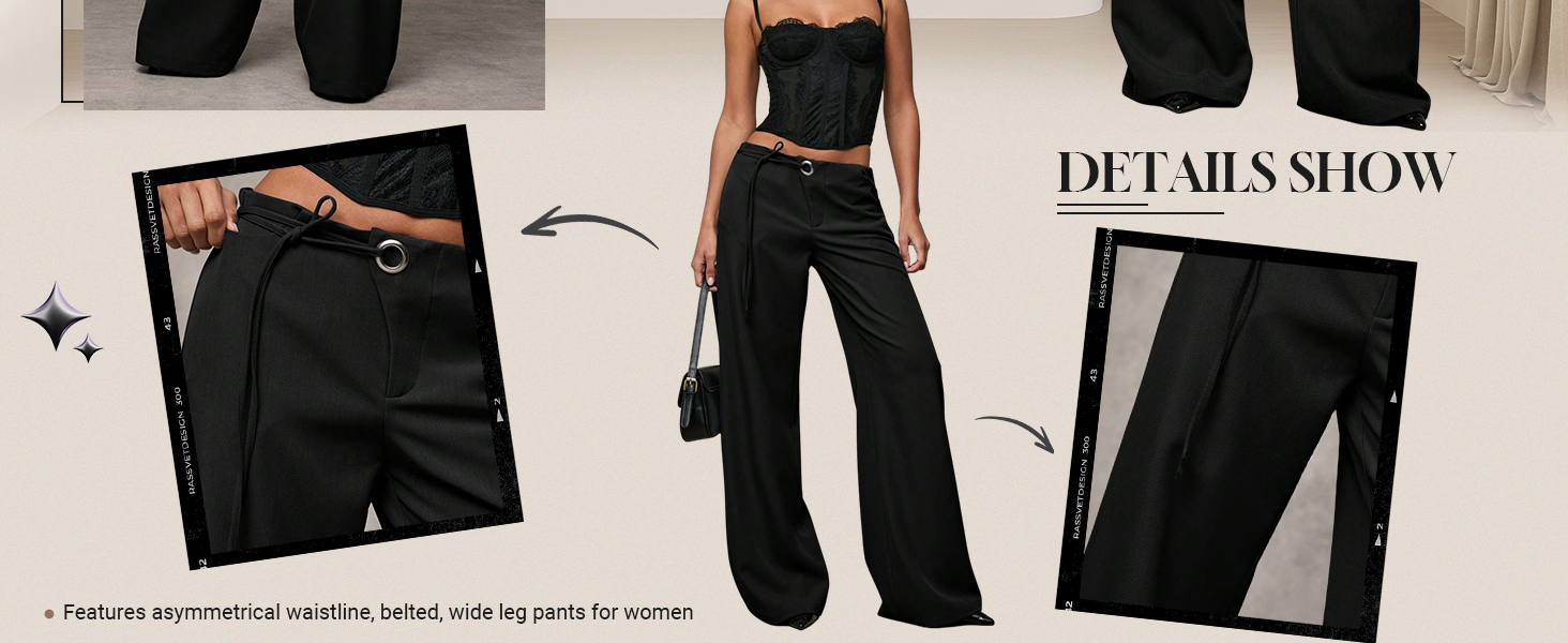 Women&#39;s Low Rise Waisted Dress Pants Wide Leg Straighvt Trousers Work Slacks Pants Business