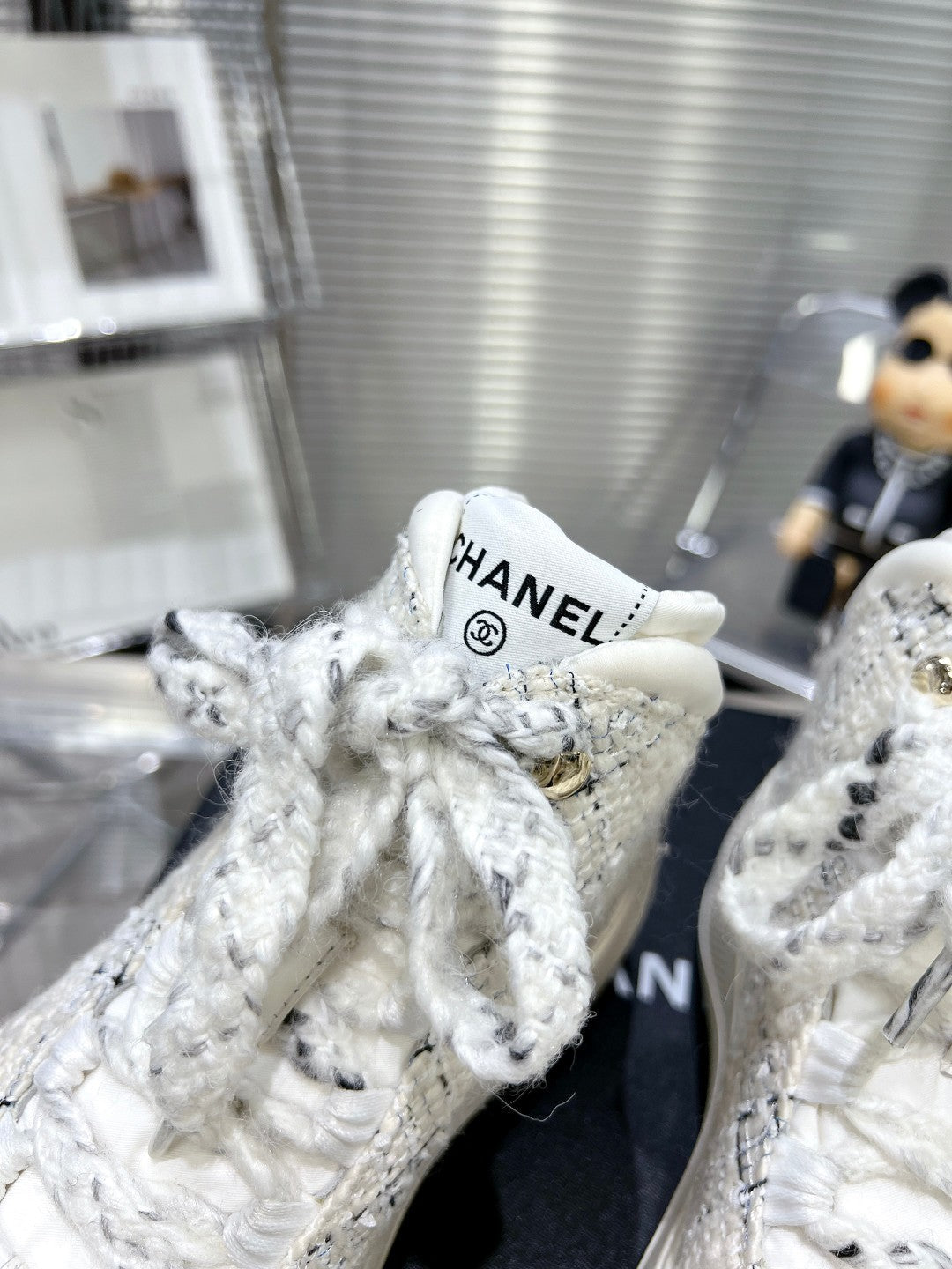 CC CANO ALTO SNEAKER IN WHITE WOOL TWEED AND RUBBER、mysite、Cacoeks