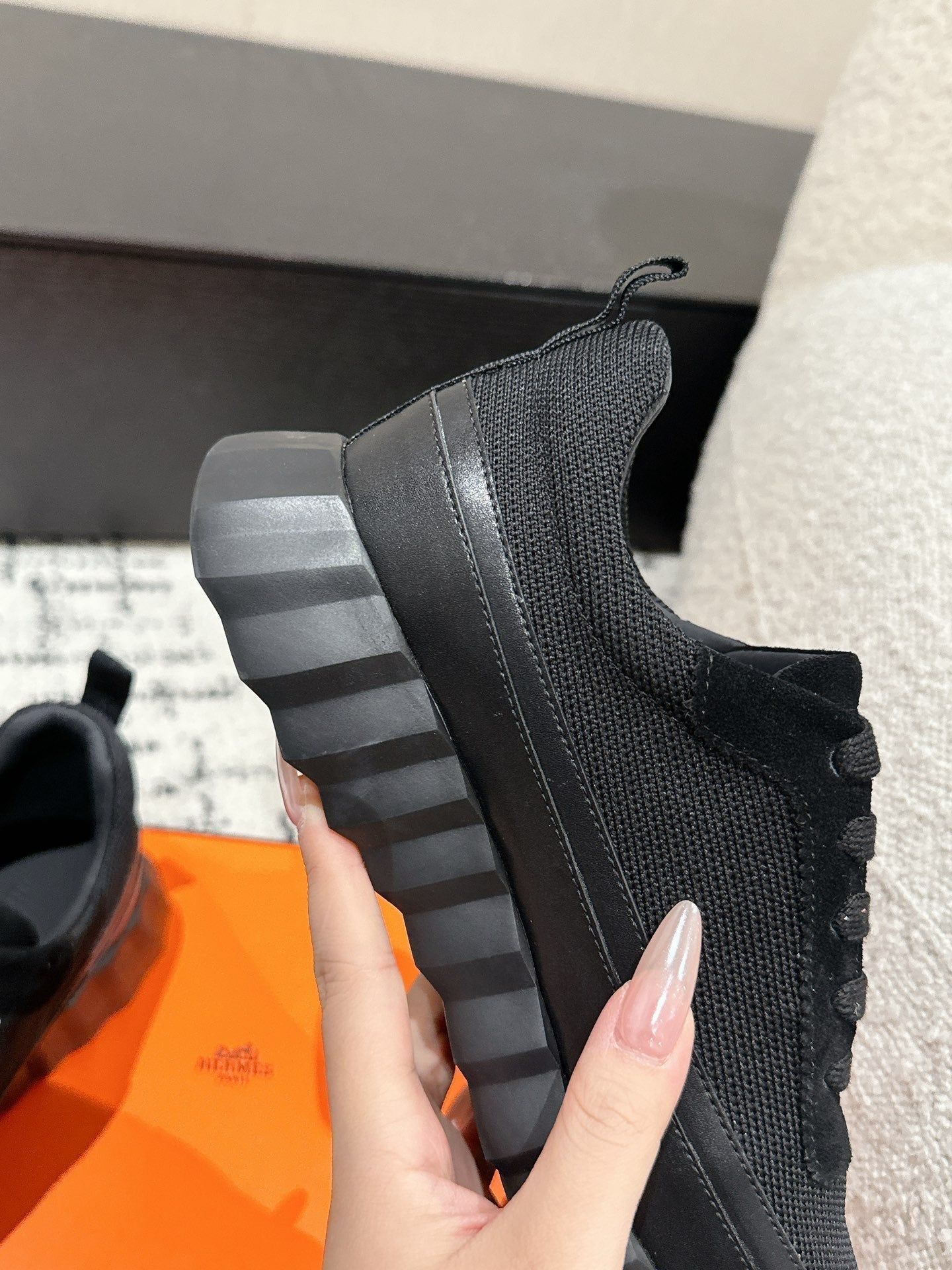 BOUNCING SNEAKER IN BLACK CALFSKIN AND FABRIC、mysite、Cacoeks