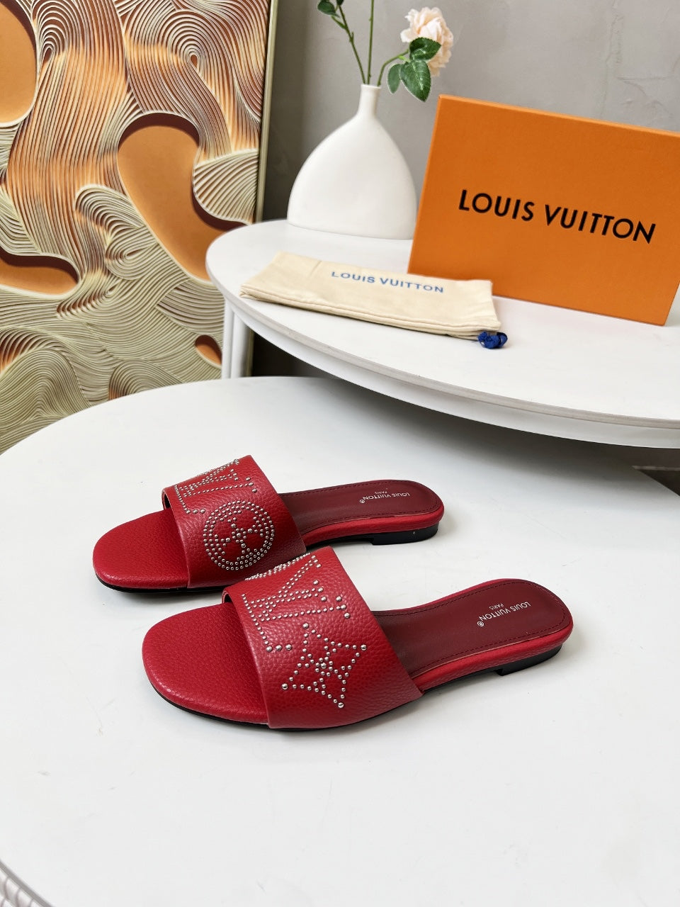 FLAT SLIDE IN RUBY RED LAMBSKIN WITH RHINSTONES、mysite、Cacoeks