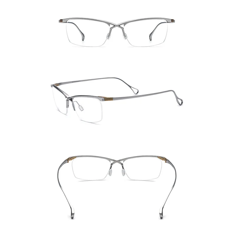 Belight Optical Japan Ken Okuyama Design Titanium Half Rimless Frame Men Prescription Semi Eyeglasses Retro Eyewear  185757