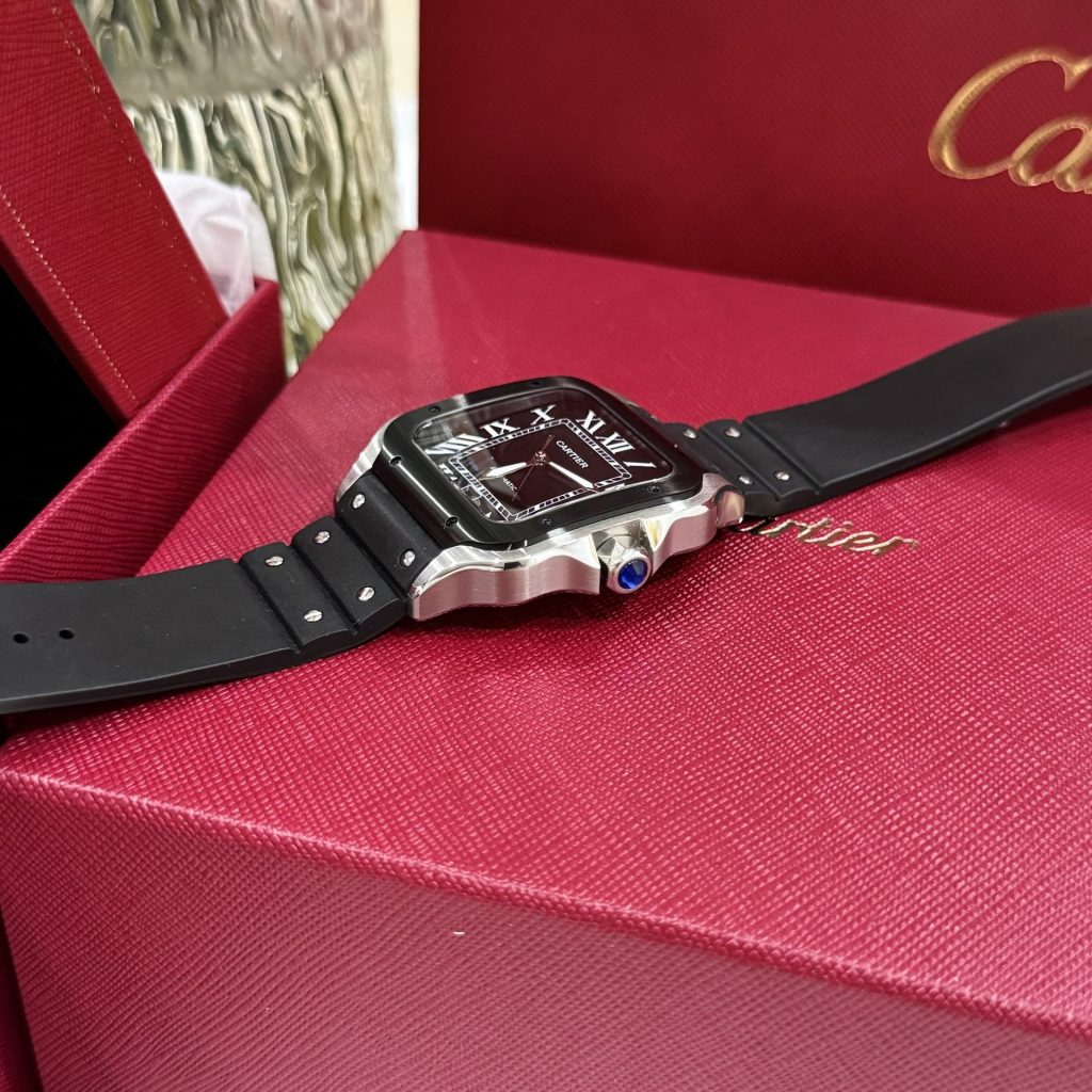 Đồng Hồ Cartier Replica 11 Santos Nam Mặt Đen Cọc Số La Mã 39 (2)
