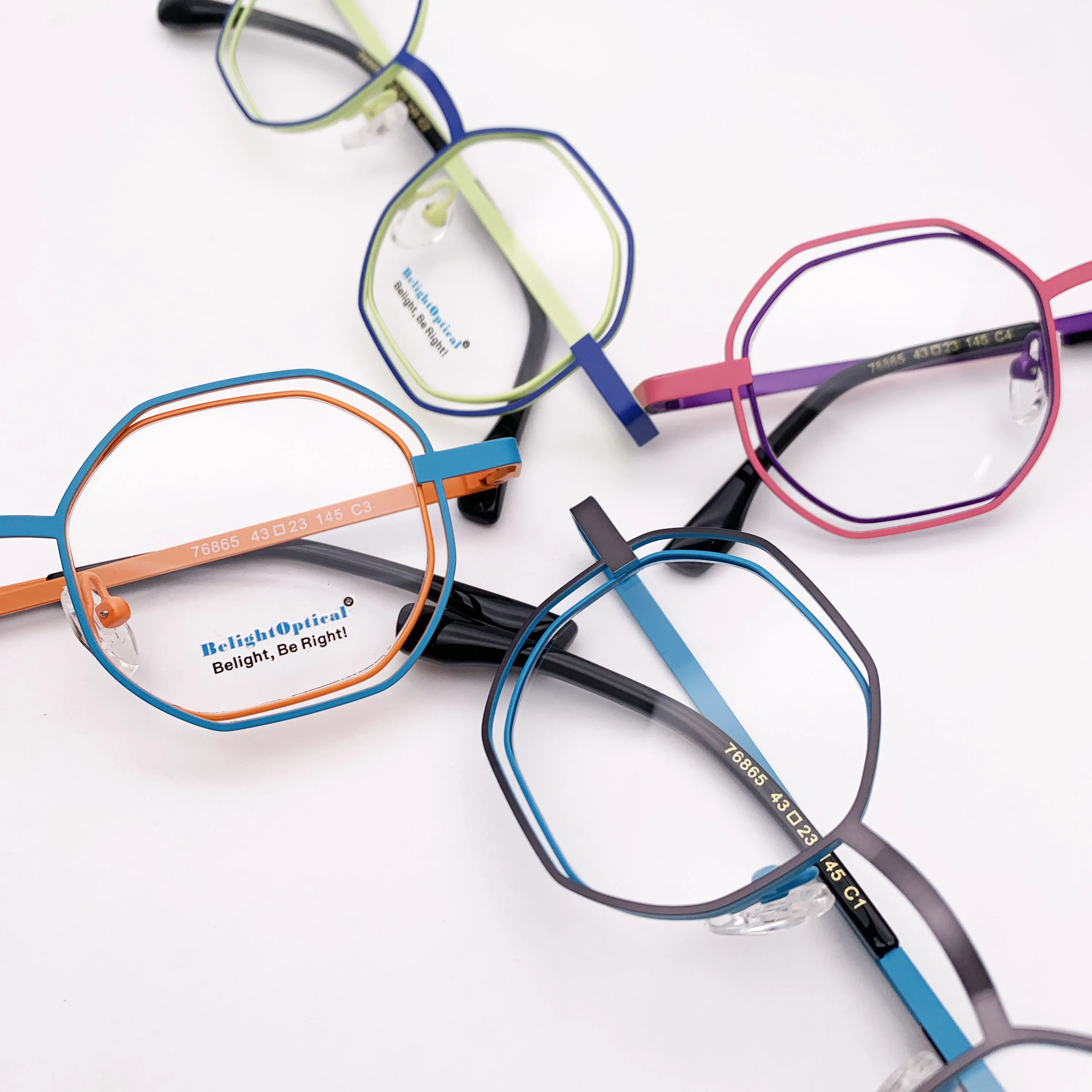 Fancy Colorful Vintage Double Line Metal Pink Irregular Shape Optical Glasses Spectacle Frame Prescritpion Lens Women Style