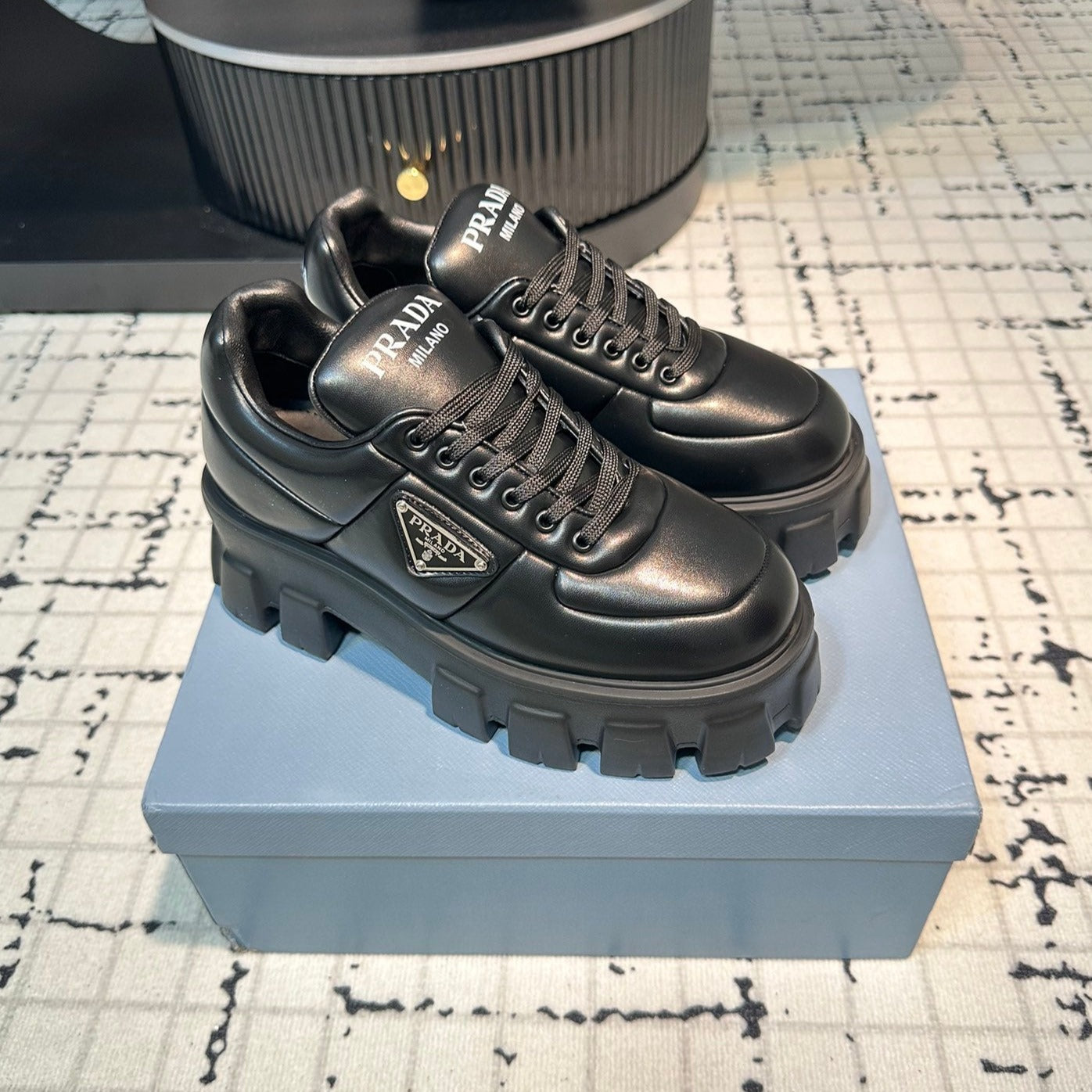 PRA MONOLITH BRUSHED LACE-UP SHOES BLACK LAMBSKIN、mysite、Cacoeks