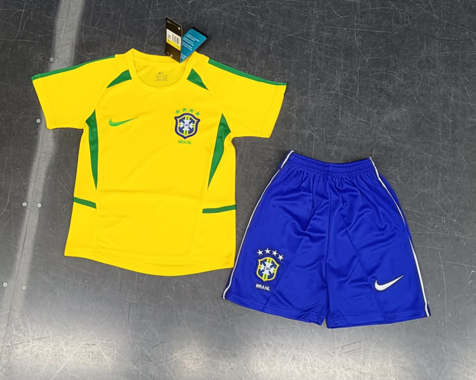 2002 Retro Brazil Home Football Shirt Kids Size Suit-mysite Custom Football Kit- Nextkits