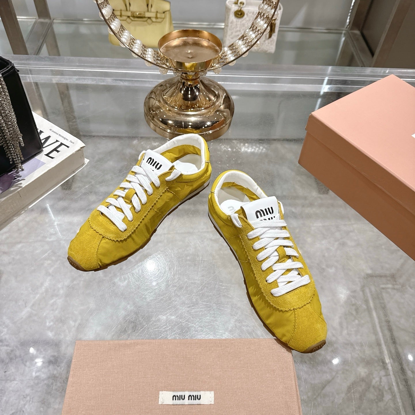 PLUME NAPPA SNEAKERS IN YELLOW SUEDE AND CANVAS、mysite、Cacoeks
