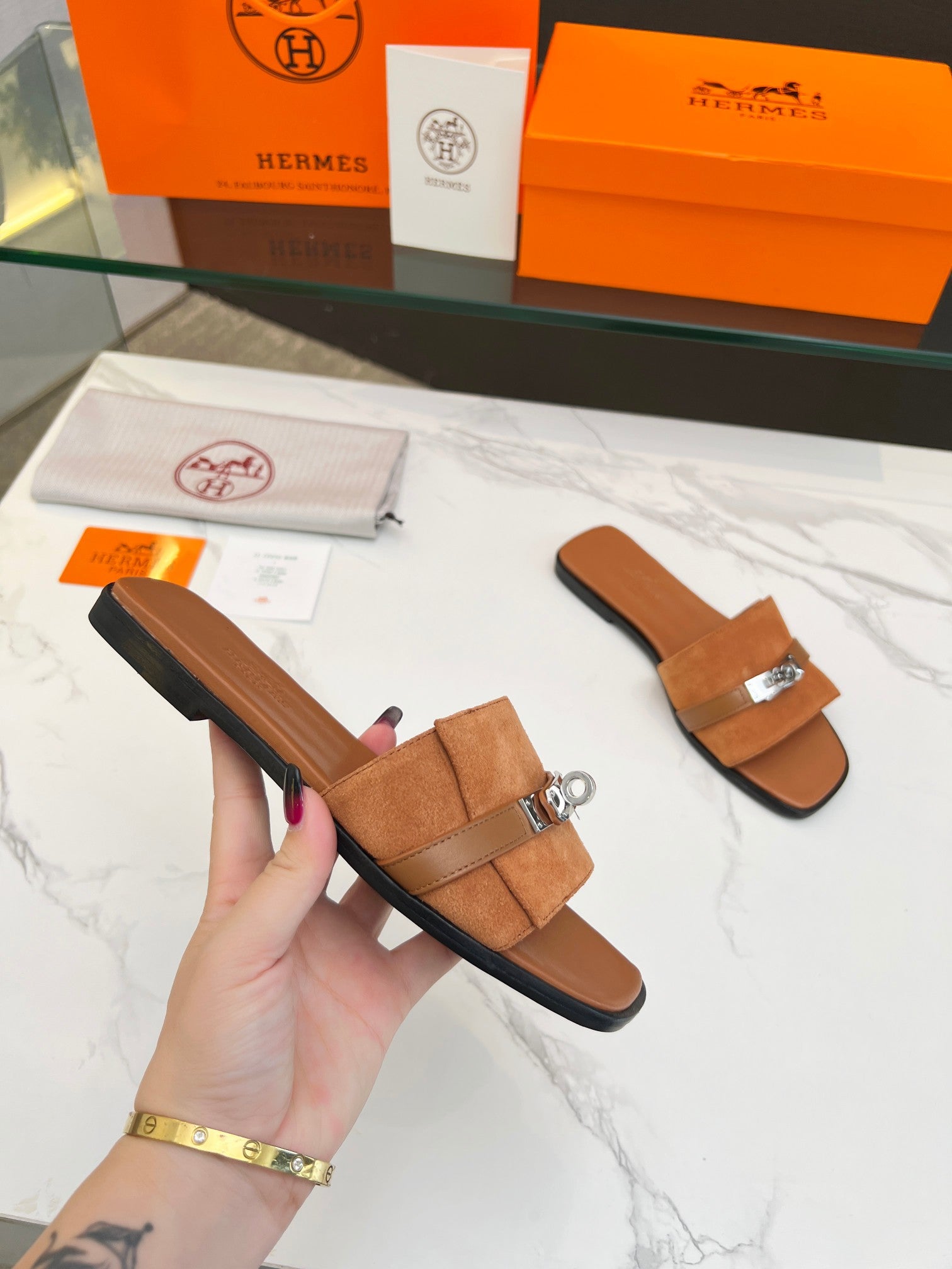 Giulia Sandal Tan Suede Tan Calfskin、mysite、Cacoeks