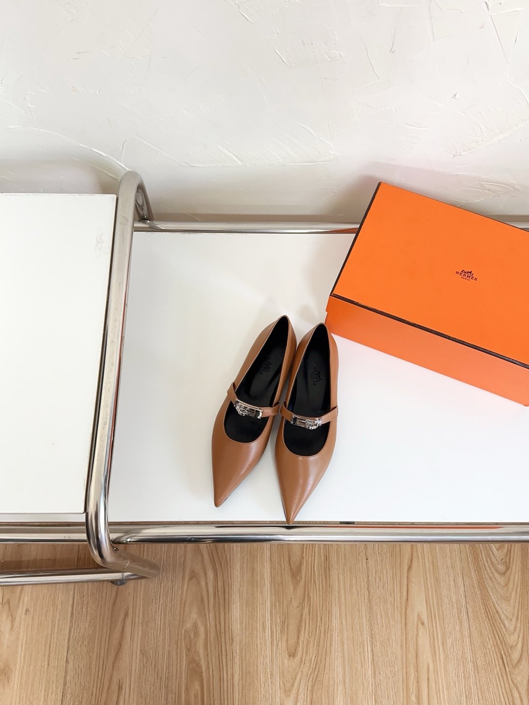 KIARA FLAT PUMP IN SEPIA BROWN CALFSKIN、mysite、Cacoeks