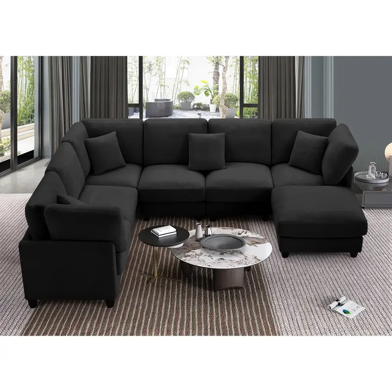 7pcs l shaped fabric fabric sofa free combination soft and comfortable suitable for living room bedroom hotel   office reception and   dark gray beige   details 0