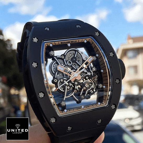 Richard Mille RM055 Skeleton Black Dial Replica white background