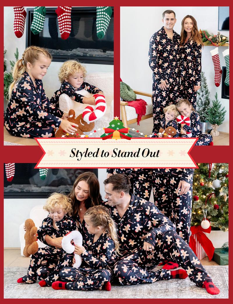 PatPat Christmas Pajamas Soft & Stretchy Family Matching  Long Sleeve Sets Gingerbread Patterned Sleepwear for Women Men Couples Adult Kids,Cute Pajama,Cozy Pajamas ,Flame Resistant,autumntok,wintertok,BFCM Early Bird