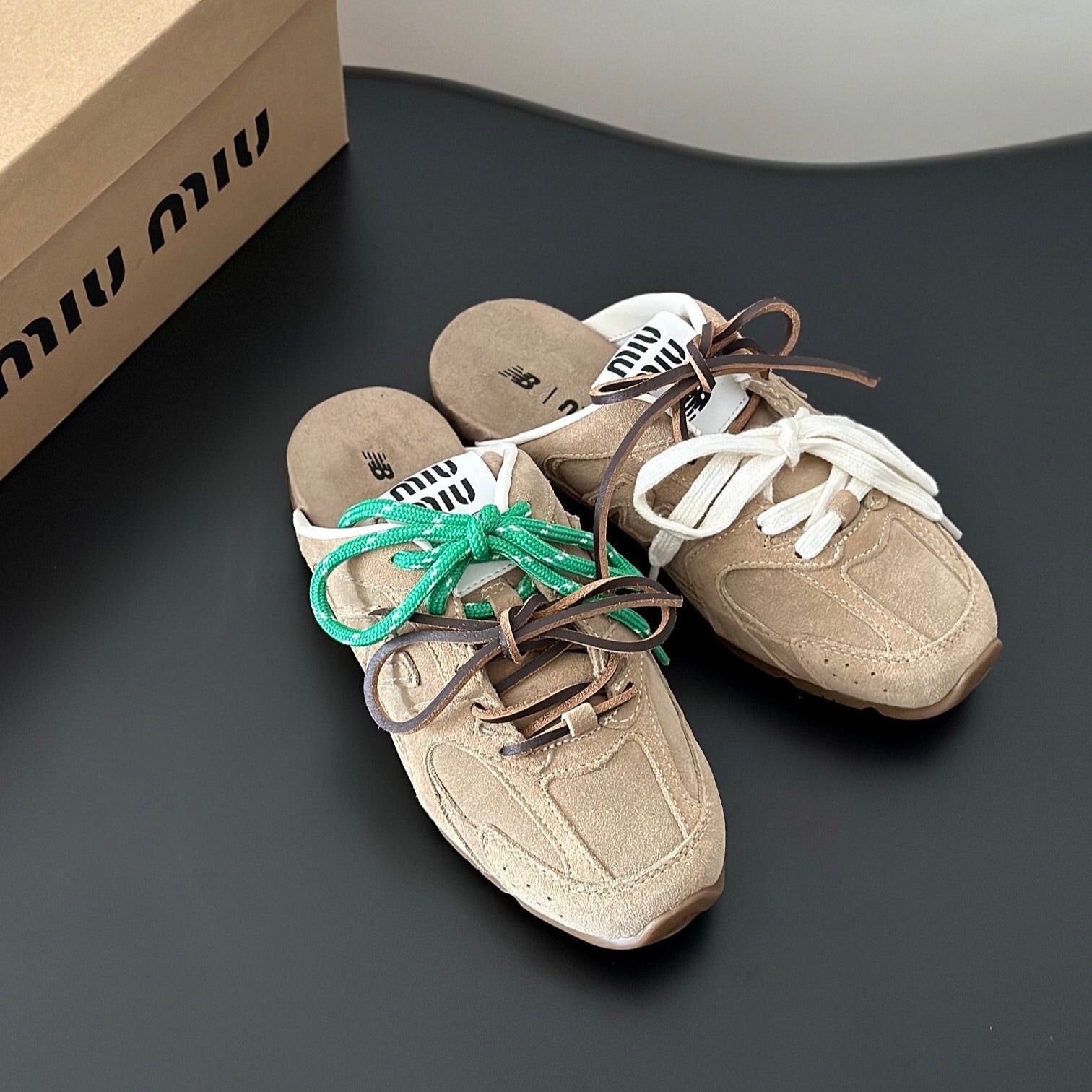 MIUxNEW 530 MULES SNEAKER IN BROWN ECRU SUEDE、mysite、Cacoeks