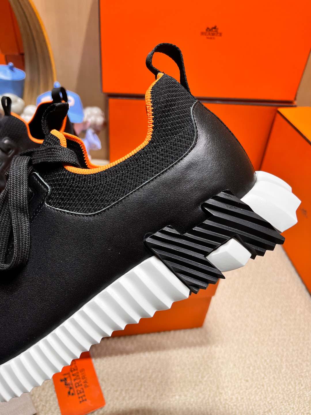 DEPART SLIP-ON SNEAKER IN BLACK MIX WHITE KNIT AND CALFSKIN、mysite、Cacoeks