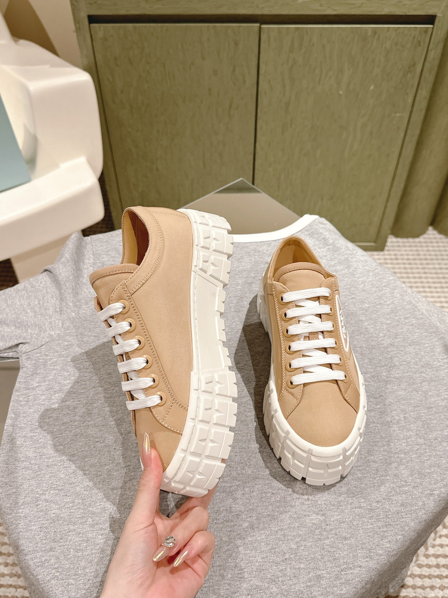 PRA DOUBLE WHEEL RE-NYLON GABARDINE SNEAKERS TUSCAN CALFSKIN、mysite、Cacoeks