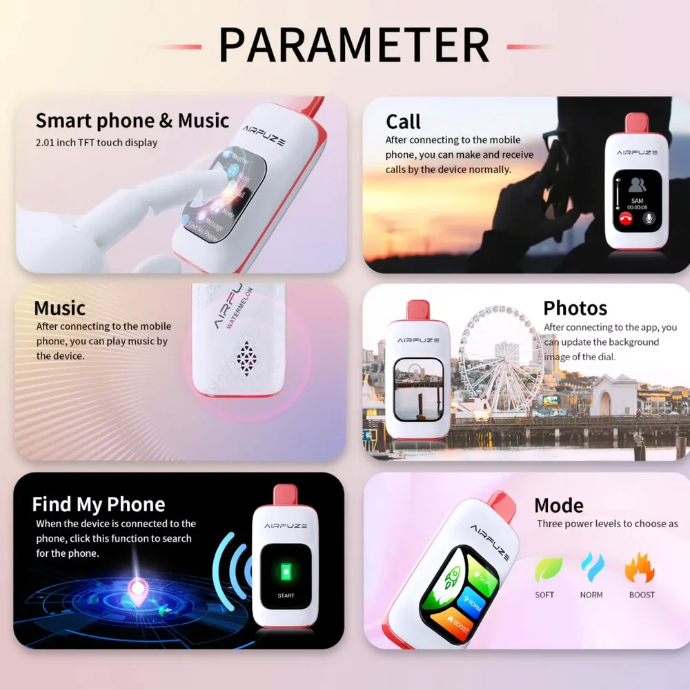 AirFuze Smart 30K Features Overview AirFuze Smart 30K features like calls, music, and camera functions
