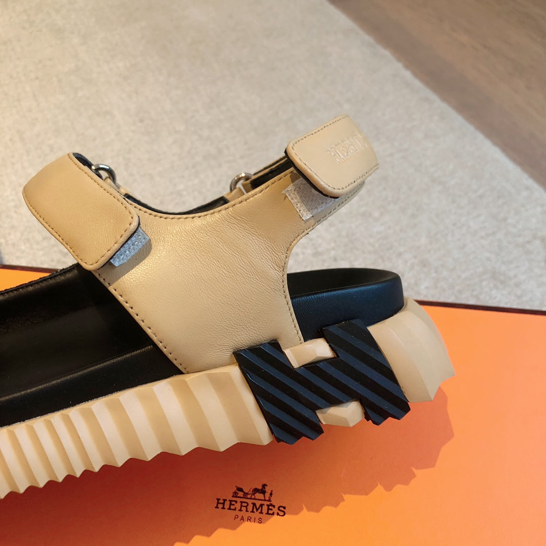 DAD SANDALS IN TUSCAN BEIGE CALFSKIN AND RUBBER、mysite、Cacoeks