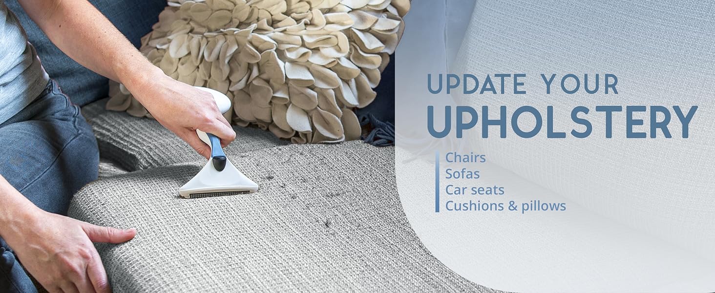 Update your upholstery, fabric shaver, gleener, lint brush, fabric care, battery-free, sustainable