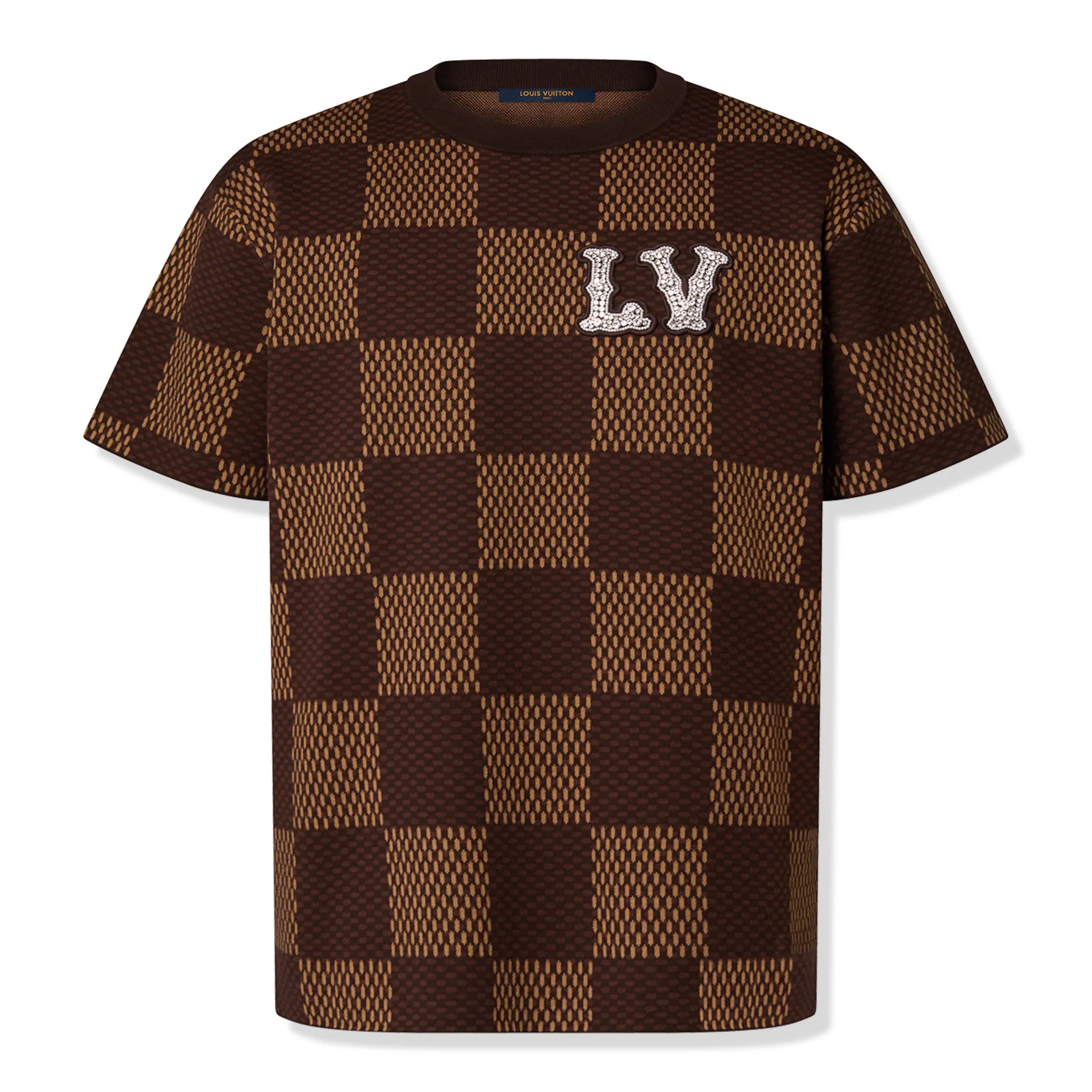 Louis Vuitton Damier LV Crystal Patch Brown T Shirt、mysite、Cacoeks