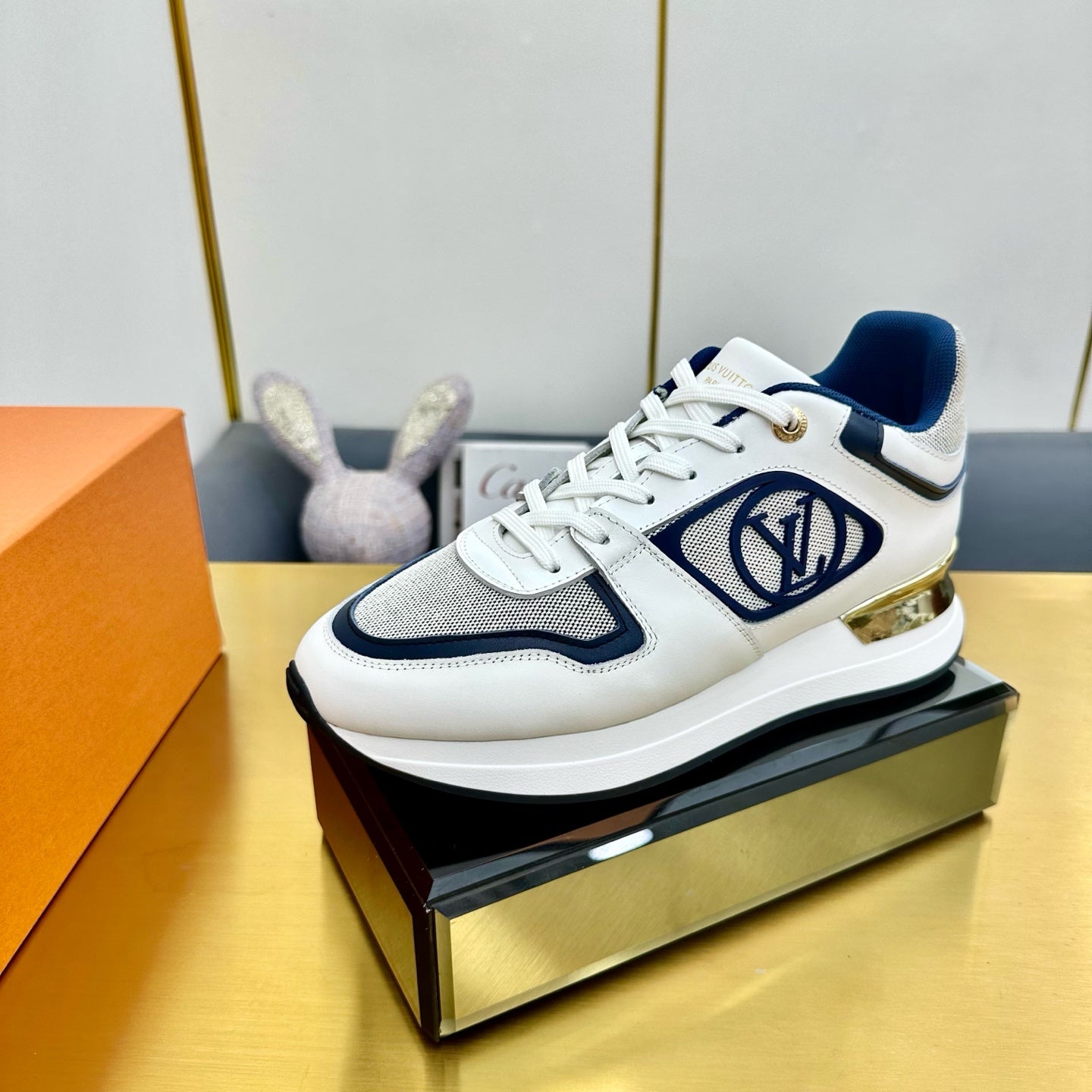 NEO RUN AWAY SNEAKER IN WHITE MIX NAVY BLUE CALFSKIN、mysite、Cacoeks