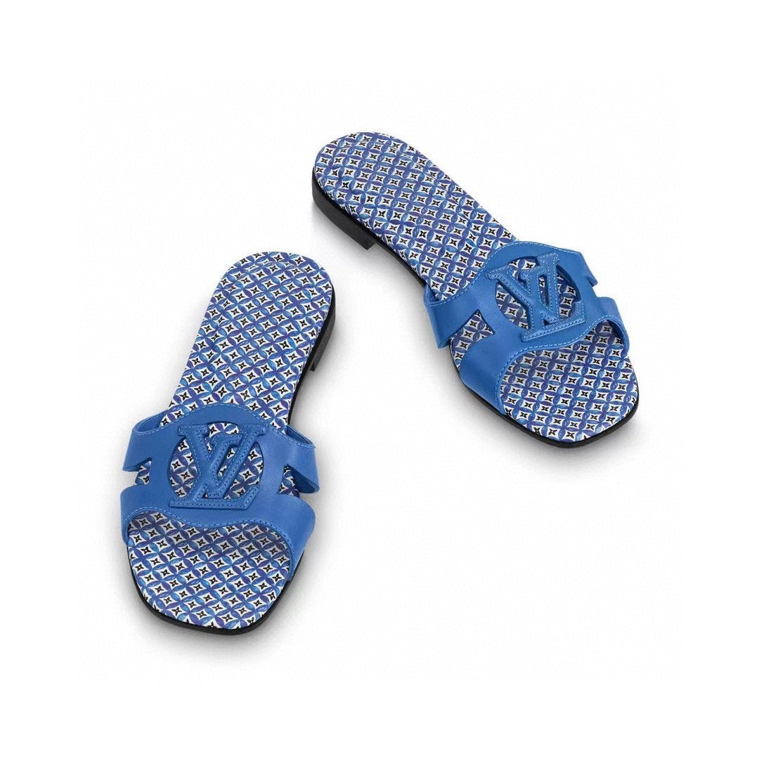 LV WOMEN ISOLA FLAT MULE IN COBALT BLUE SHEEPSKIN、mysite、Cacoeks