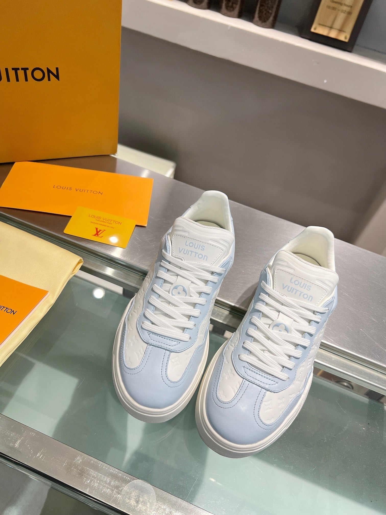 LV WOMEN GROOVY PLATFORM IN WHITE MIX LIGHT BLUE EMBOSSED CALFSKIN、mysite、Cacoeks